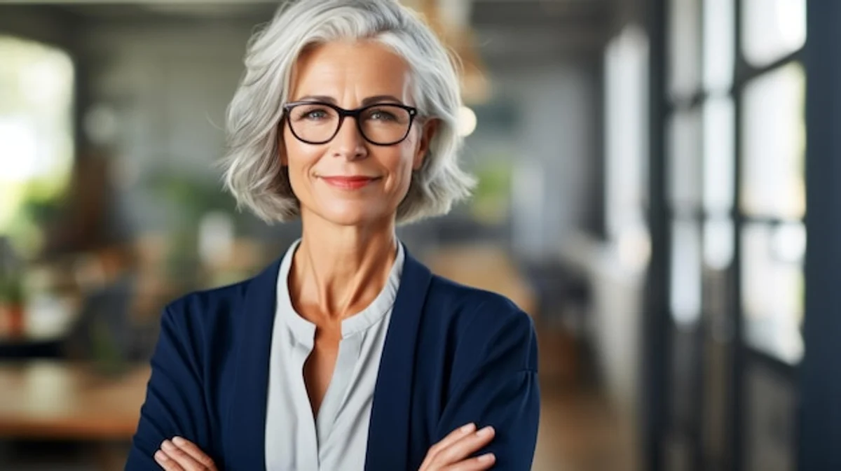 confident mature businesswoman smiling in office
