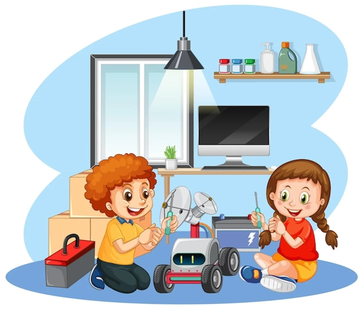 children repairing old toys creative play