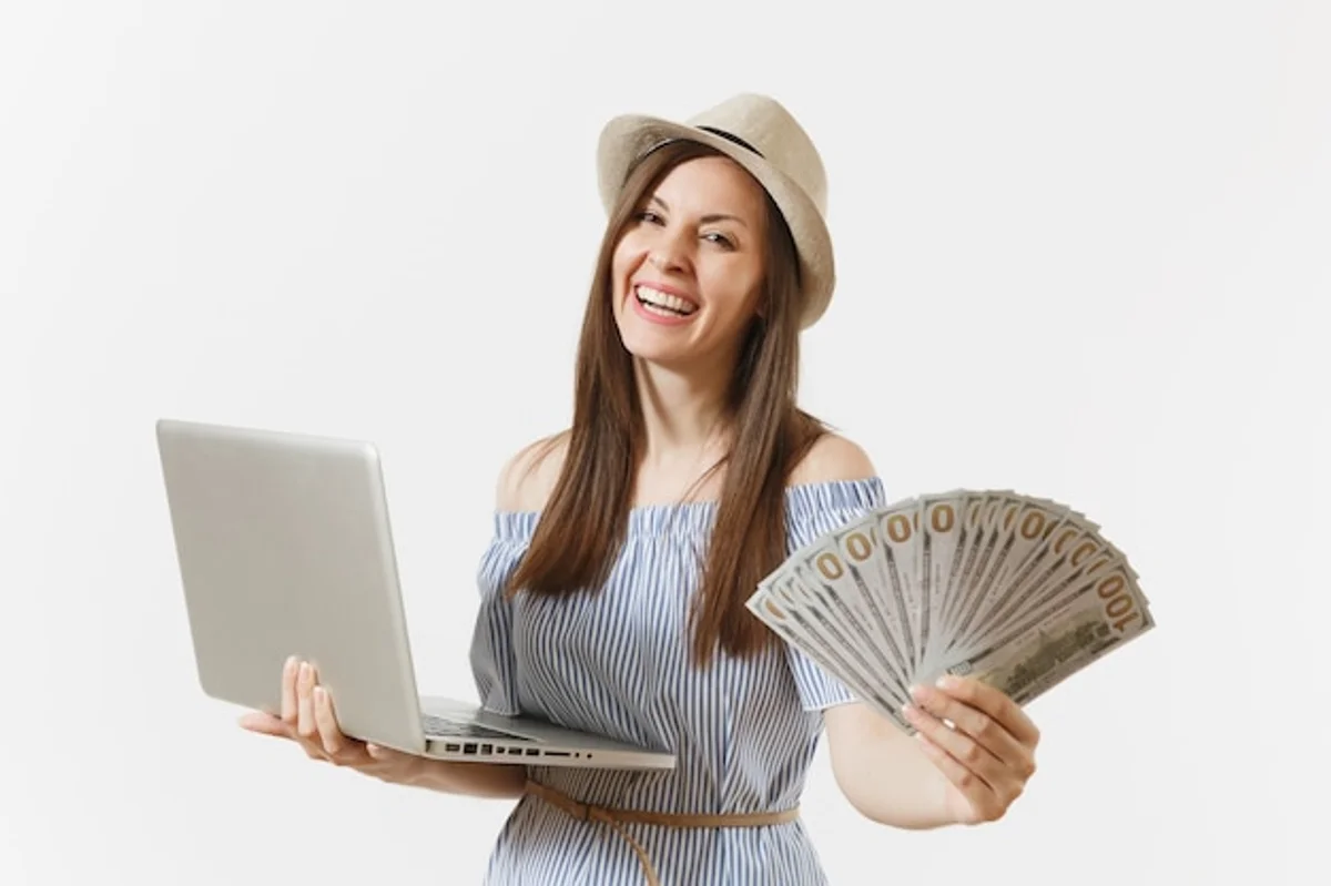 modern foldable smartphone in use woman home office