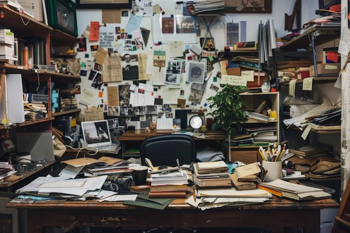 messy creative hobby room german