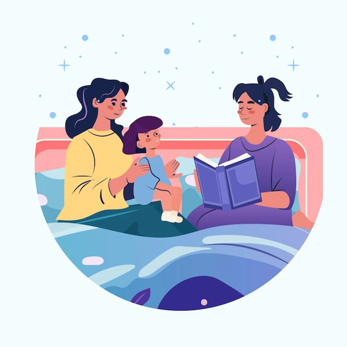 parent and child talking bedtime routine cozy