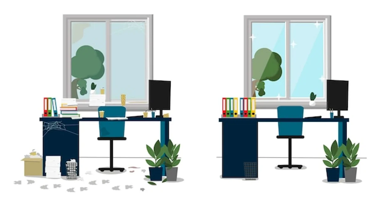 creative workspace before after tidy messy