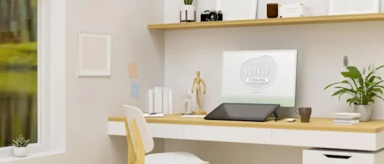 feng shui inspired home office with tablet