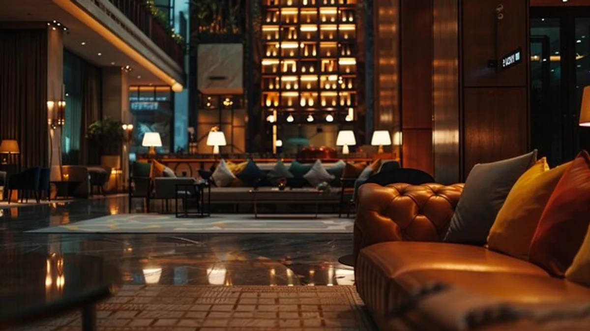 relaxation zone hotel interior, cozy, ambient lighting