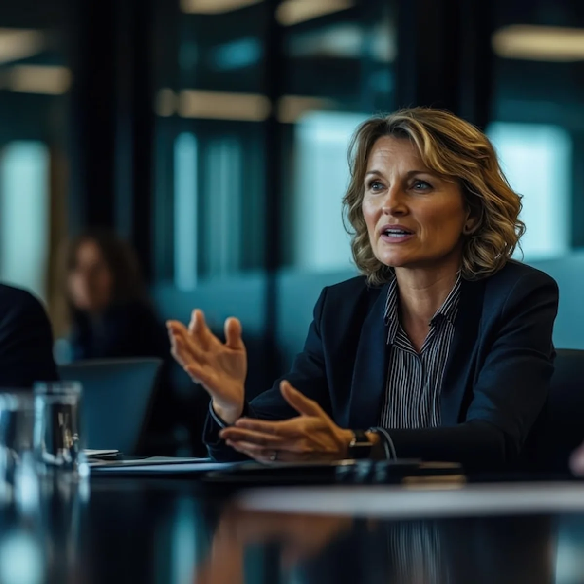 confident businesswoman negotiation boardroom