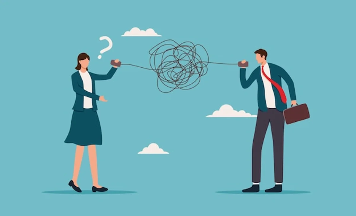 business people talking confusion misunderstanding