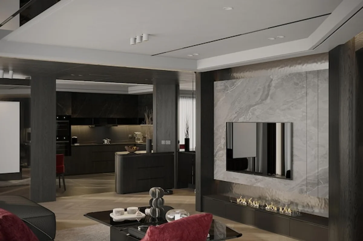 minimalistic smart living room organization german