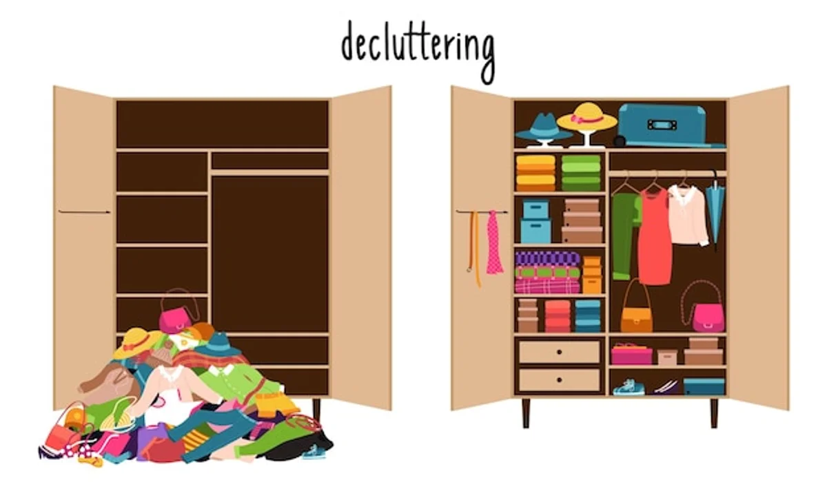 before after closet shelf declutter realistic