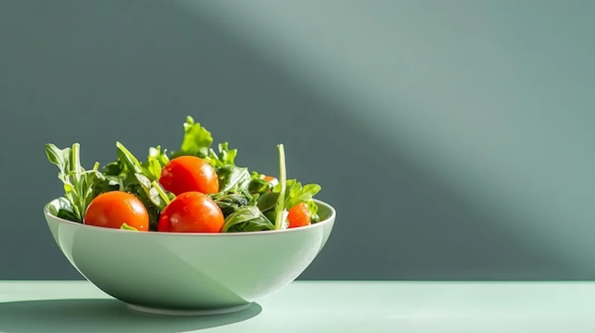 bowl of fresh salad vegetables close up natural light