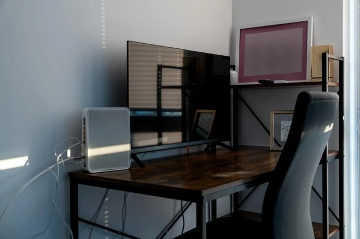 modern wifi router on a shelf living room
