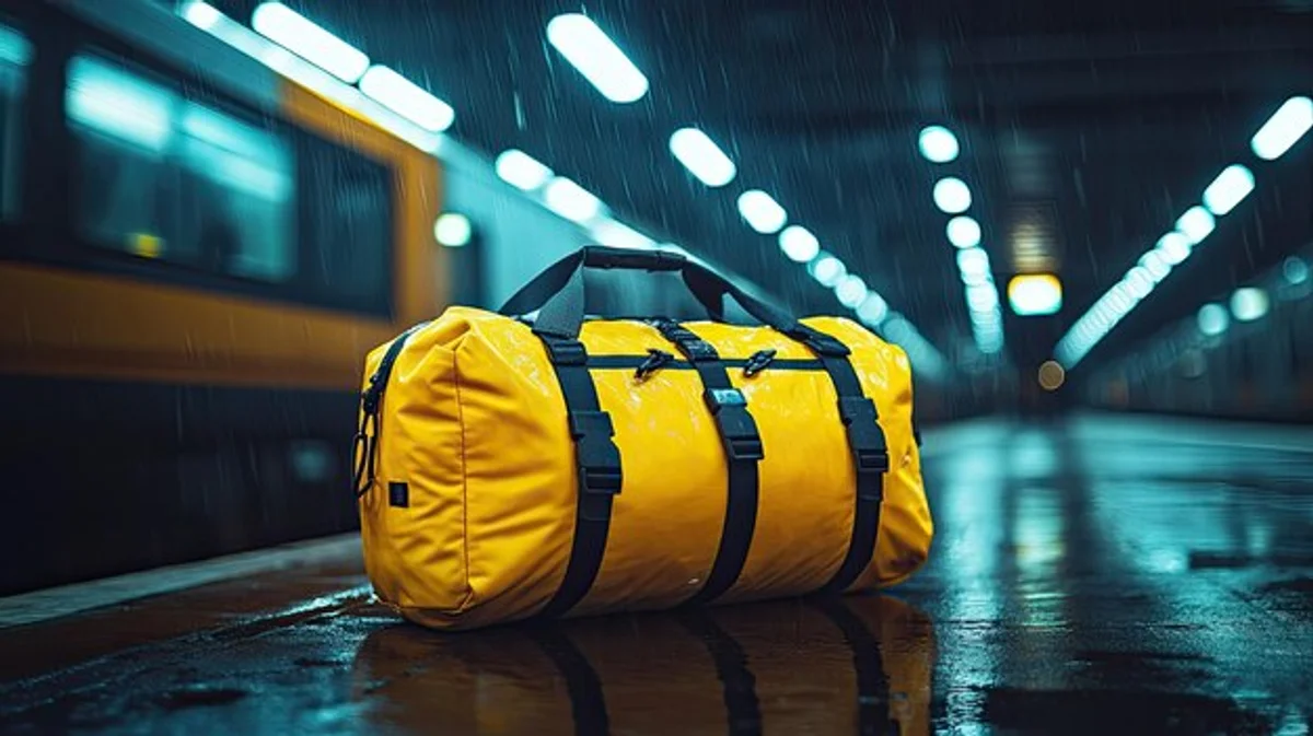 travel duffel bag on train station