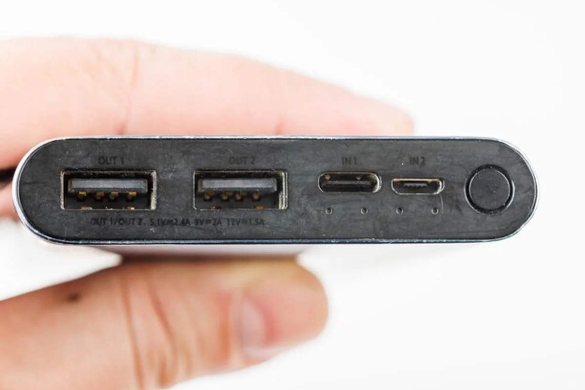 old powerbank close-up with devices