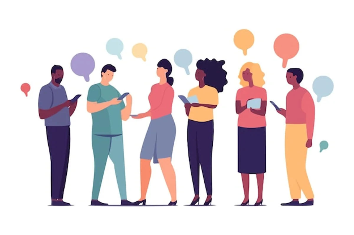 diverse people communicating online with digital devices