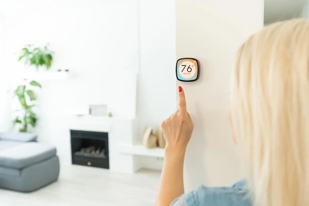 modern smart thermostat winter home